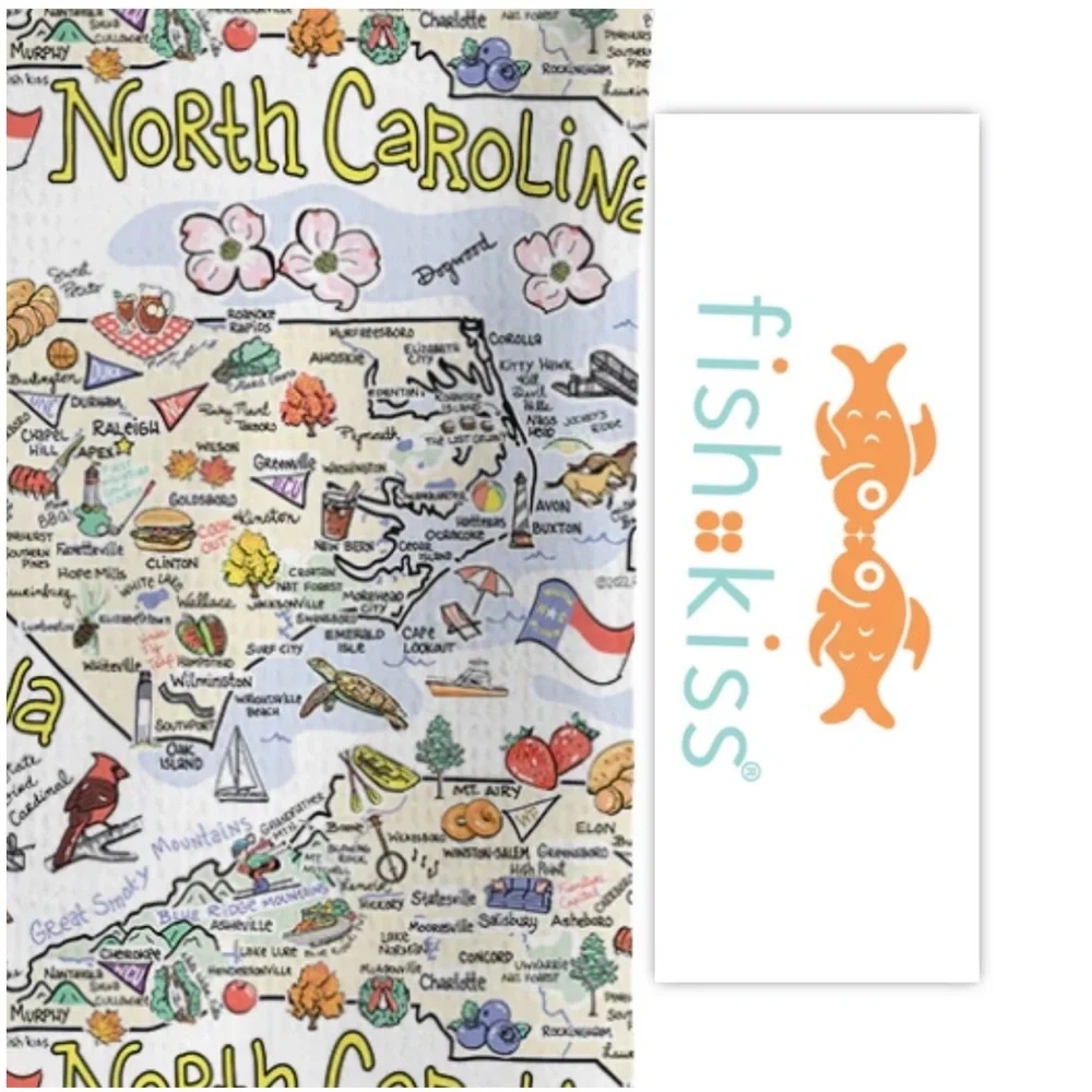 FISH KISS NORTH CAROLINA MAP REPEAT KITCHEN TOWEL